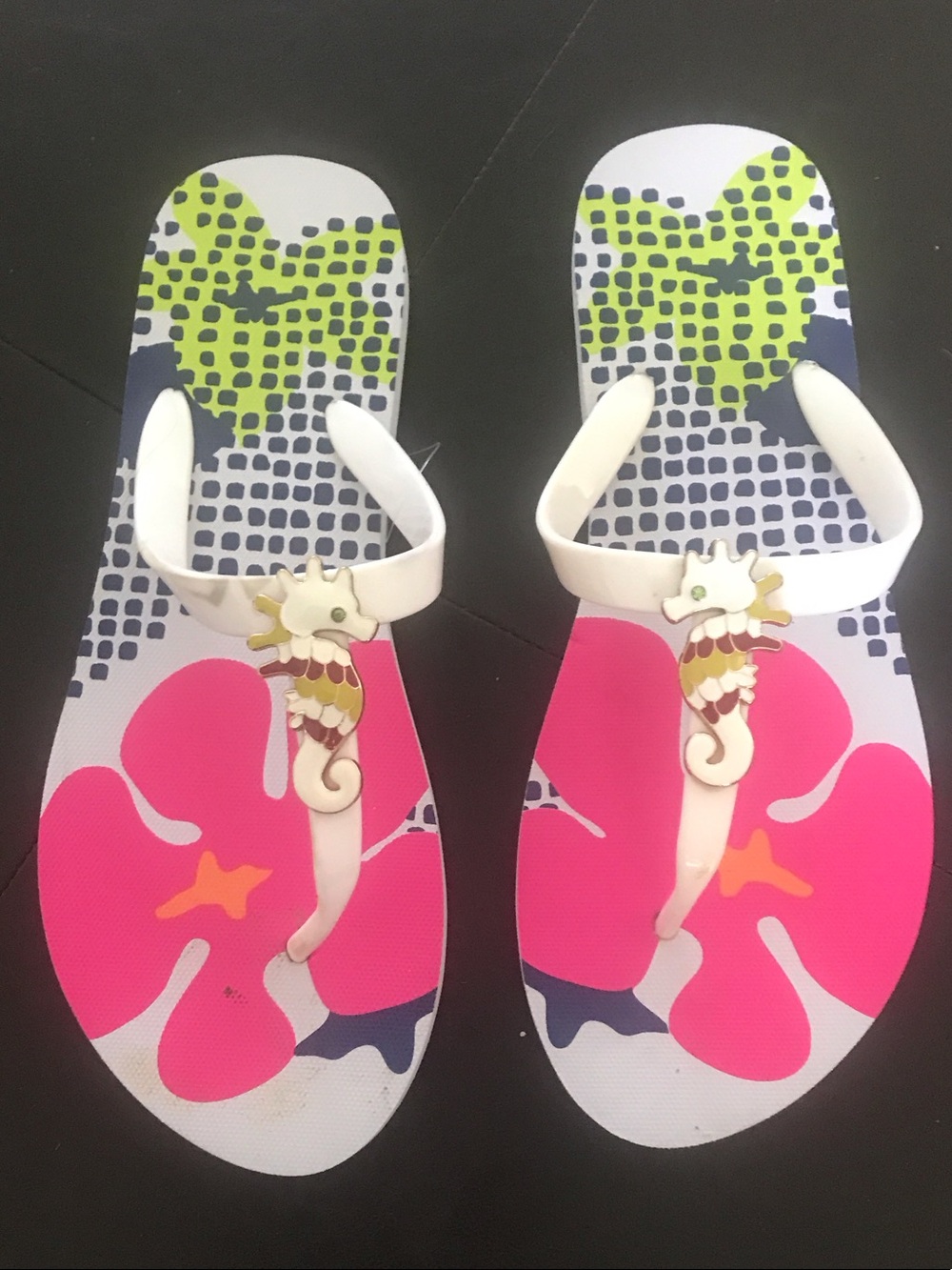 Aloha Island  Flip Flop Sandals Pink Floral Print Seahorse Size 11